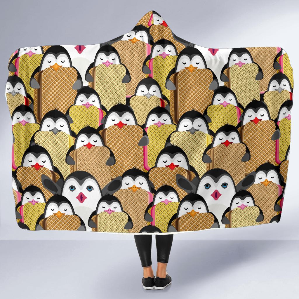 Penguin Waffle Pattern Print Hooded Blanket Cloak Blanket penguin waffle pattern print hooded blanket cloak blanket 5382