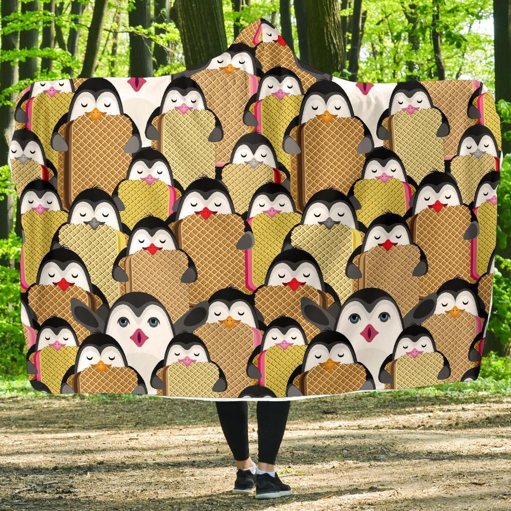 Penguin Waffle Pattern Print Hooded Blanket Cloak Blanket penguin waffle pattern print hooded blanket cloak blanket 6873