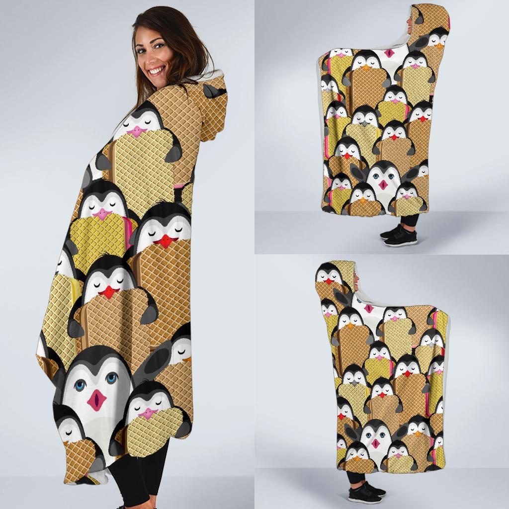 Penguin Waffle Pattern Print Hooded Blanket Cloak Blanket penguin waffle pattern print hooded blanket cloak blanket 7189