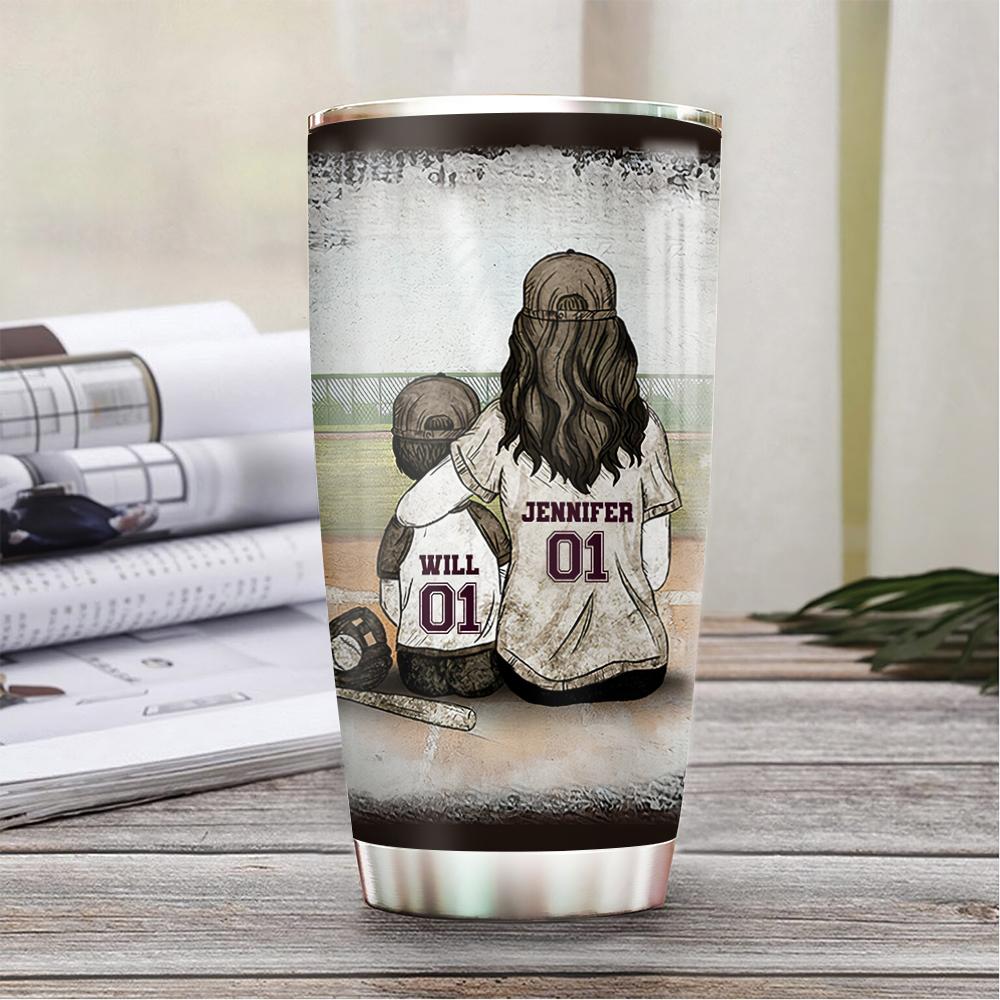 personalized baseball son and mom stainless steel tumbler 6527