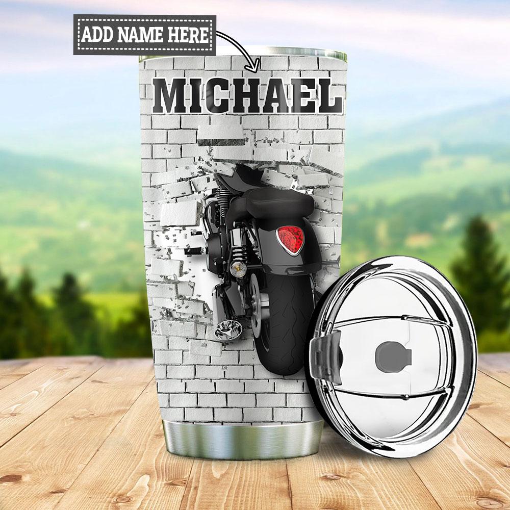 Personalized Biker Break Through Stainless Steel Tumbler personalized biker break through stainless steel tumbler 5996
