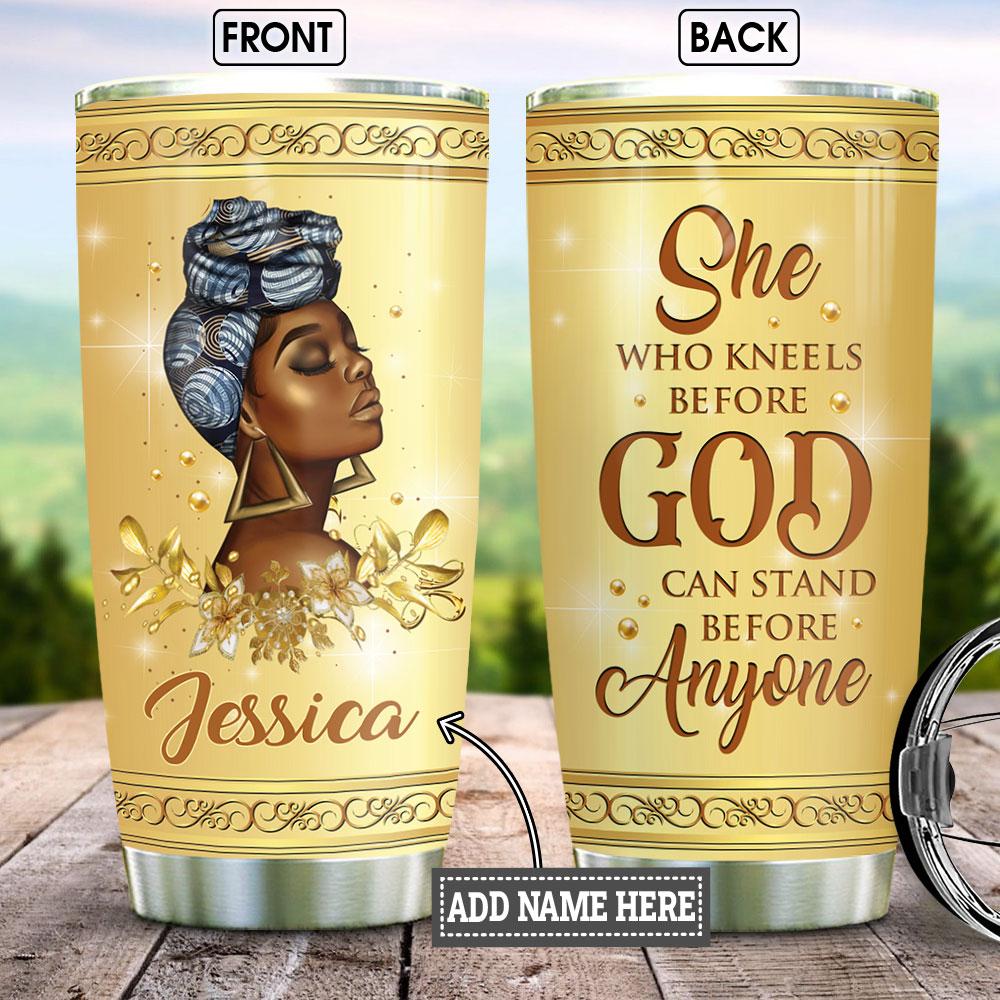 personalized black women under god golden style stainless steel tumbler 3094