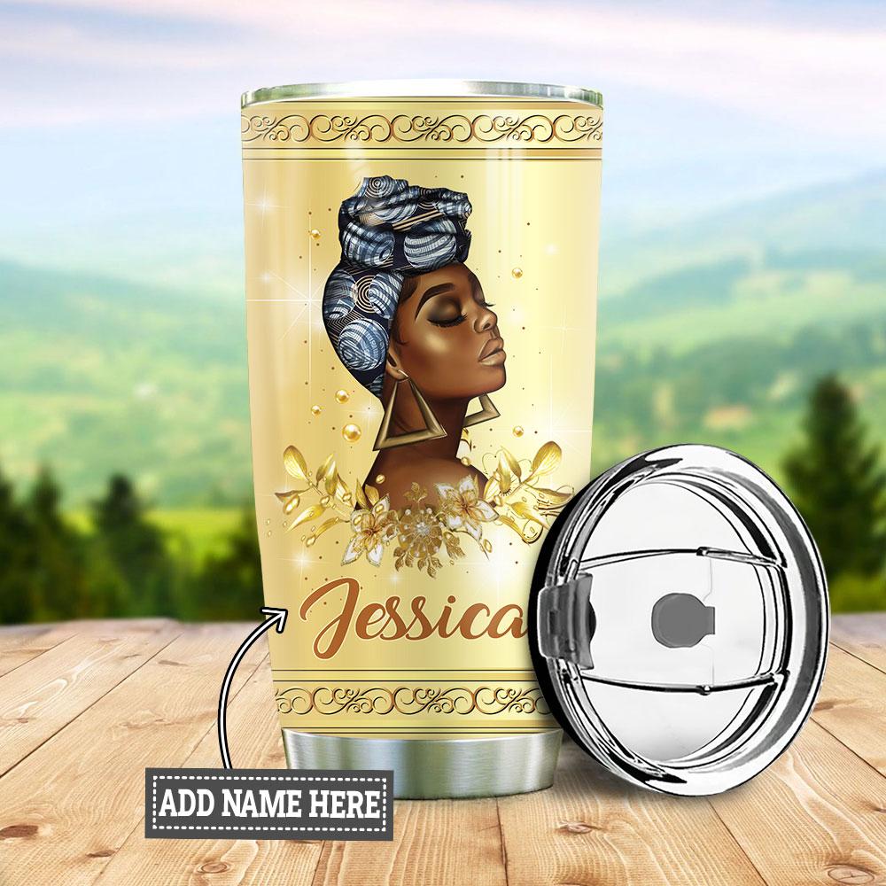 personalized black women under god golden style stainless steel tumbler 4262