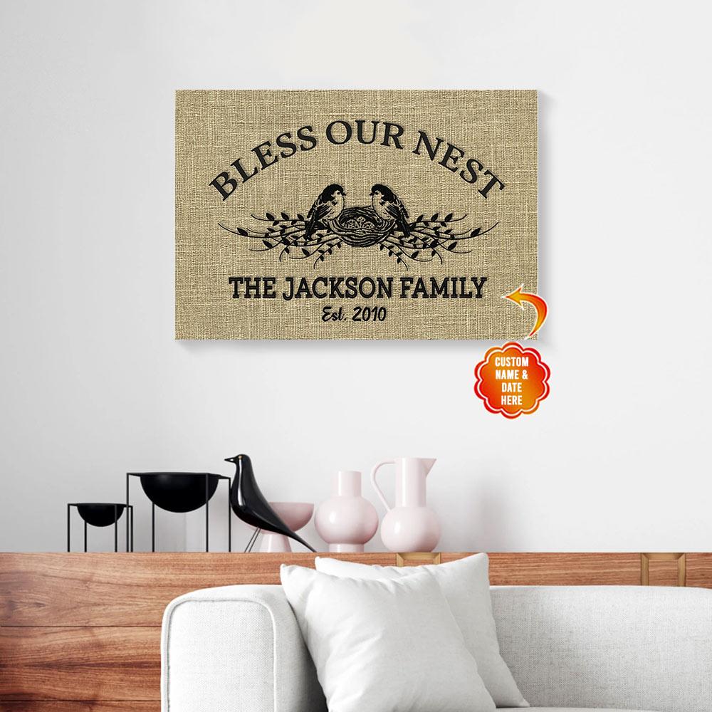Personalized Bless Our Nest Bird Couples Family Canvas Prints - Wall Art Decor personalized bless our nest bird couples family canvas prints wall art decor 3331