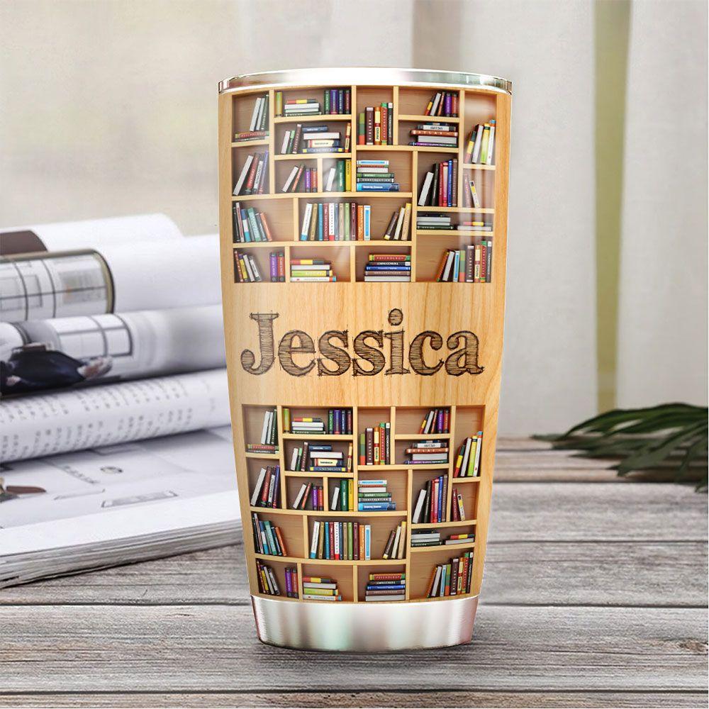 personalized book lover brain wood style stainless steel tumbler 4687
