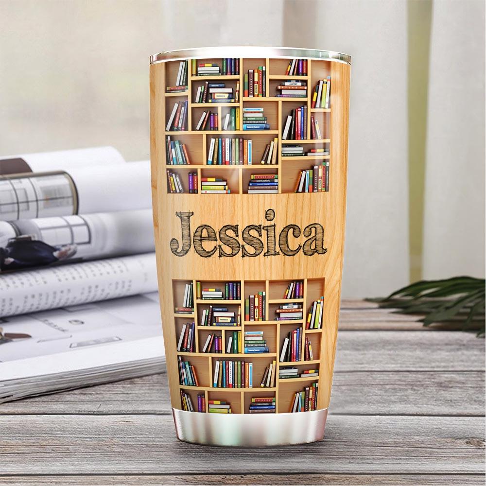 personalized book lover light bulb wood style stainless steel tumbler 4728
