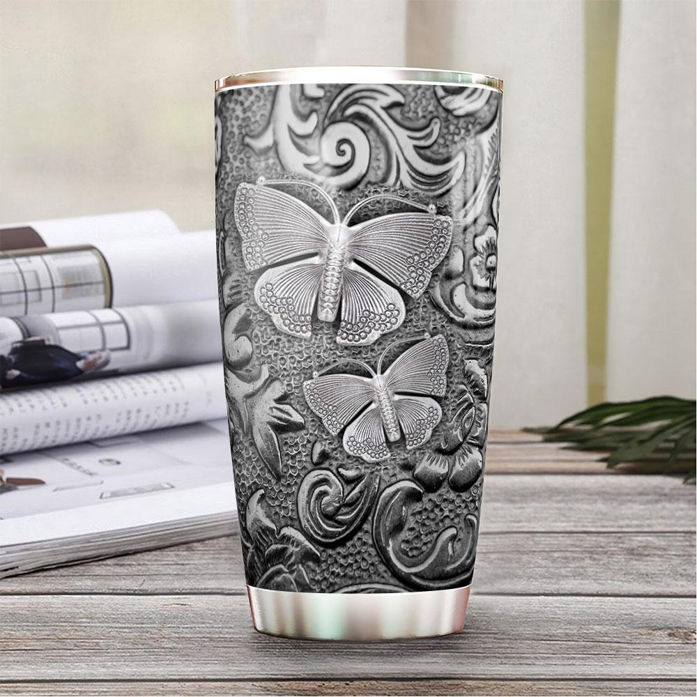 personalized butterfly silver style stainless steel tumbler 6983