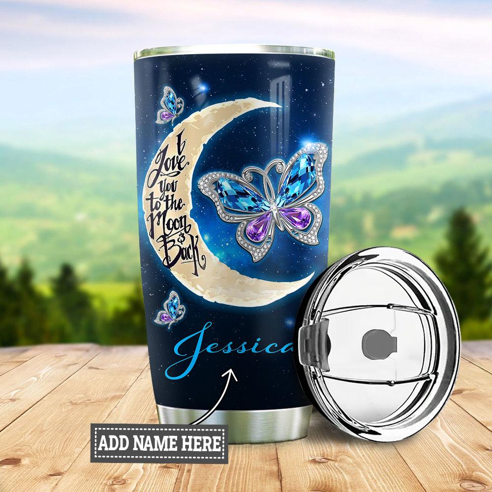 personalized butterfly to my mom jewelry style blue customized stainless steel tumbler 2887