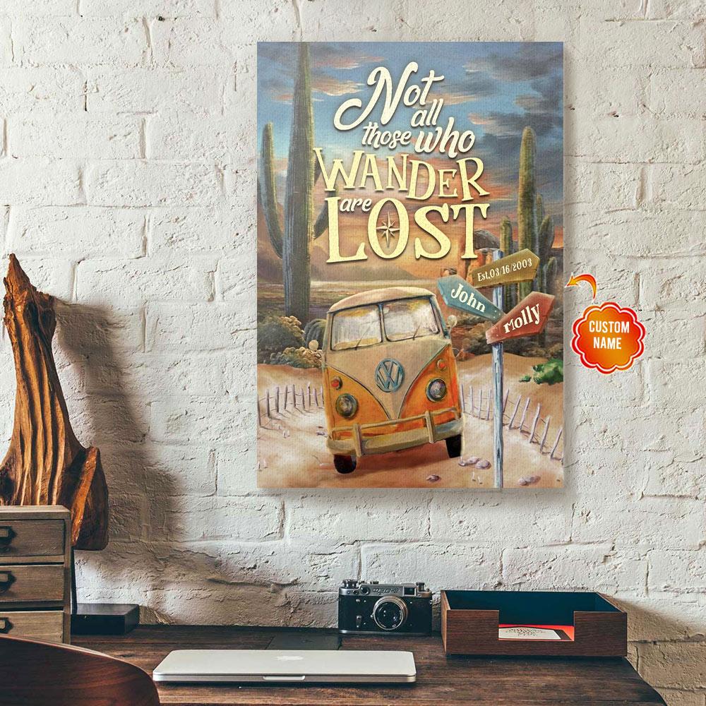 personalized camping bus canvas wall art not all those who wander 2724