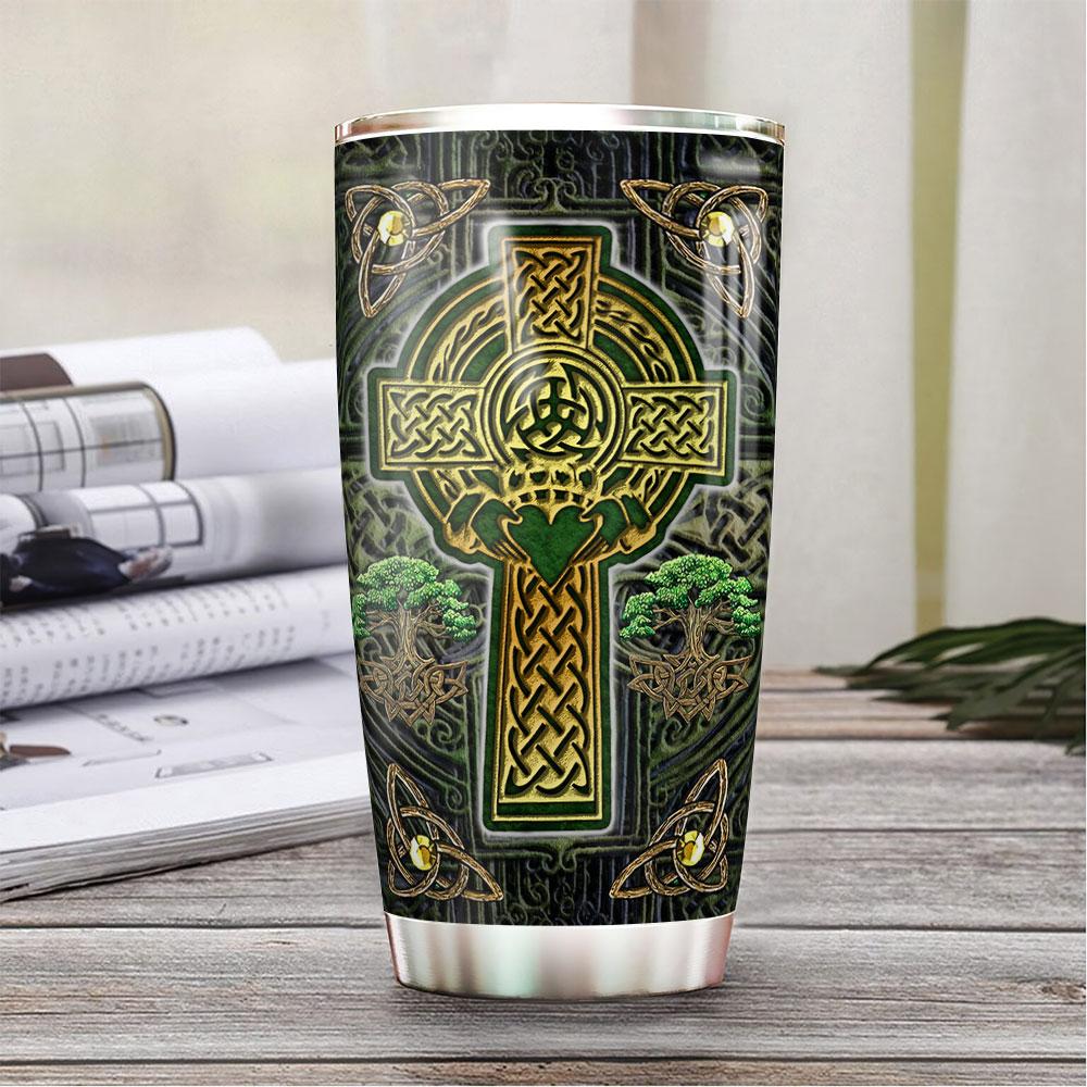 personalized celtic cross stainless steel tumbler 7604