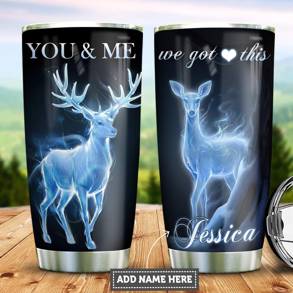 personalized deer couple stainless steel tumbler 8309