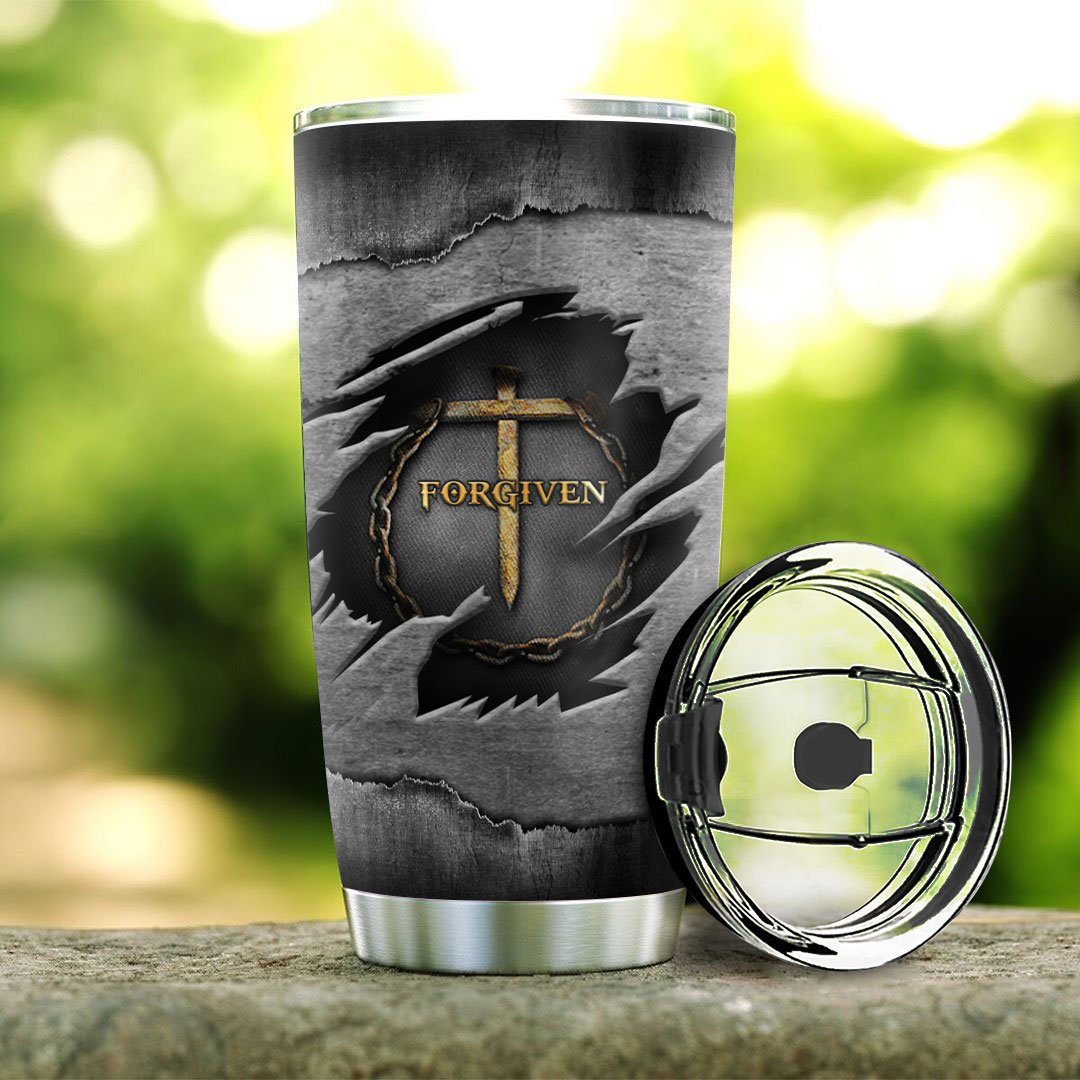 personalized faith forgiven metal style stainless steel tumbler 2168
