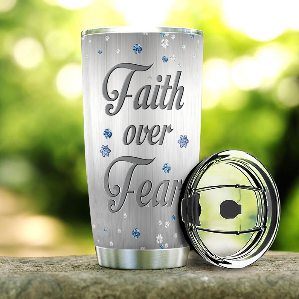 personalized faith over fear jewelry style stainless steel tumbler 4218