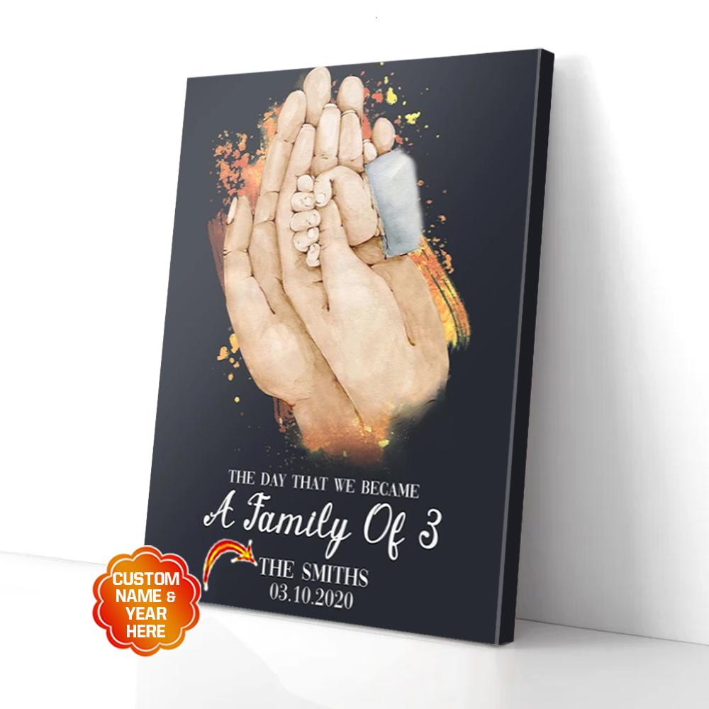 personalized family hand in hand canvas wall art the day that we became 4290