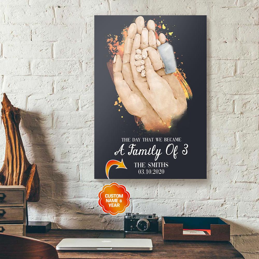 personalized family hand in hand canvas wall art the day that we became 8869