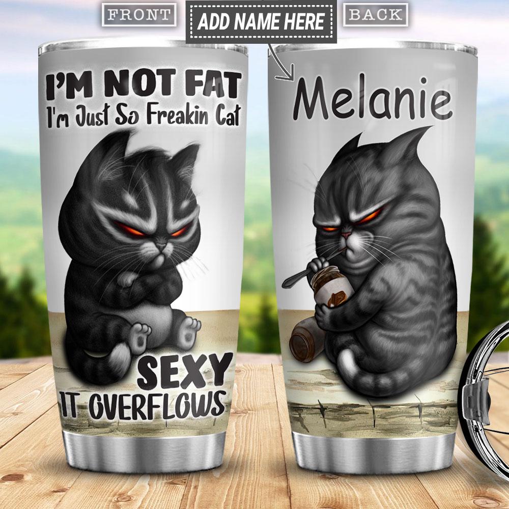 personalized fat black cat stainless steel tumbler 3784