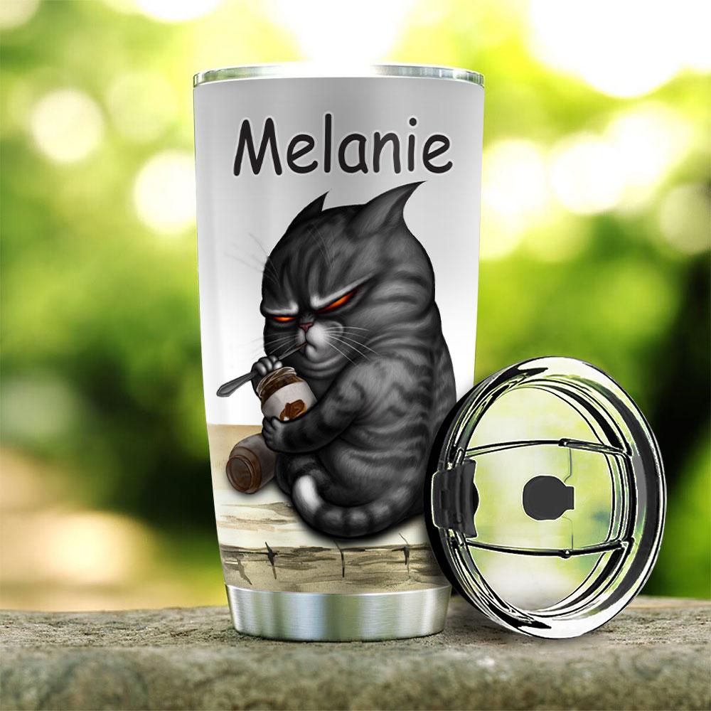 personalized fat black cat stainless steel tumbler 5772