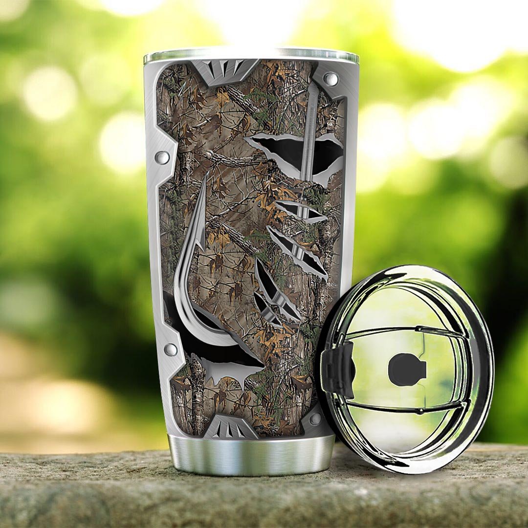 personalized fishing hook metal style stainless steel tumbler 3057