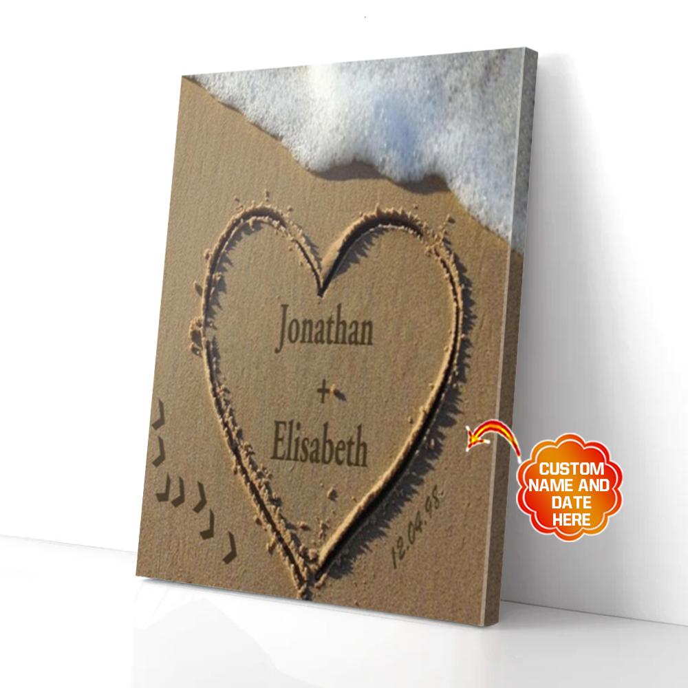 personalized gift for couple beach heart canvas wall art 2632
