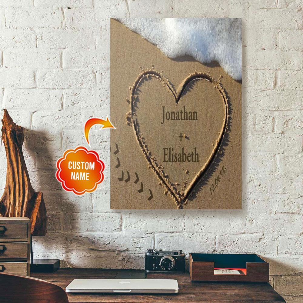 personalized gift for couple beach heart canvas wall art 7769