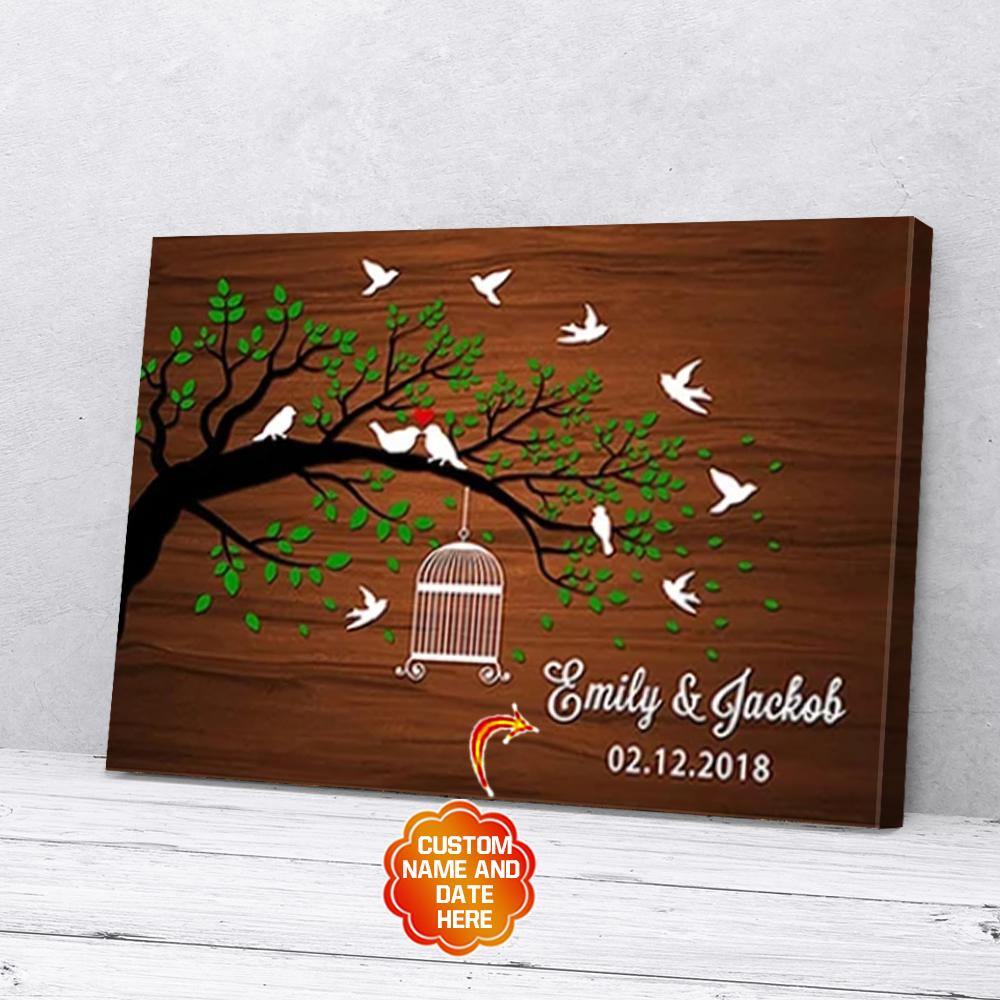 personalized gift for couple birds tree canvas wall art 7535