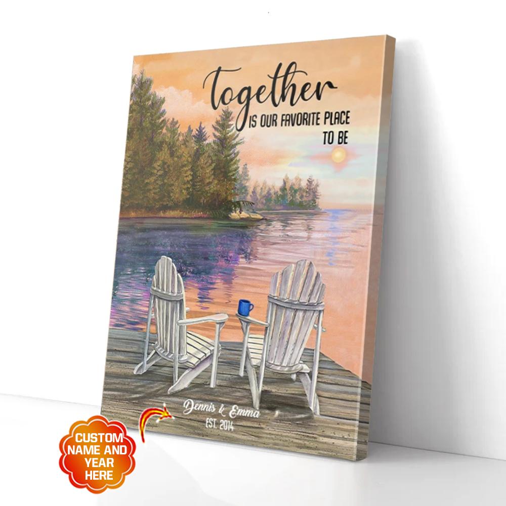 personalized gift for couple chair lake canvas wall art together is our favorite 7536