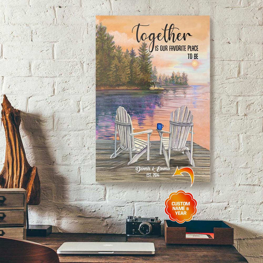 personalized gift for couple chair lake canvas wall art together is our favorite 7644