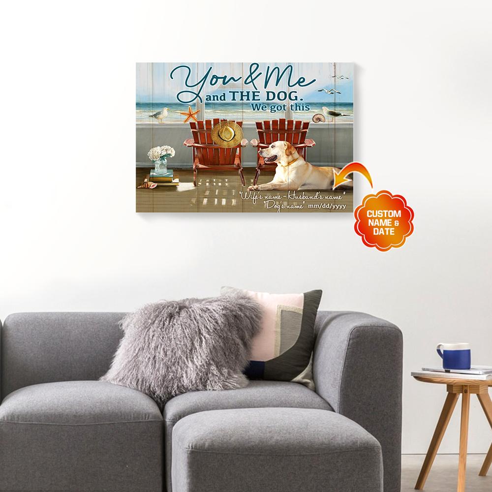 personalized gift for couple dog beach canvas wall art you and me and the dog 1010