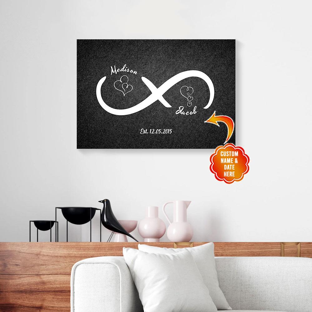 personalized gift for couple infinity black canvas wall art 5613