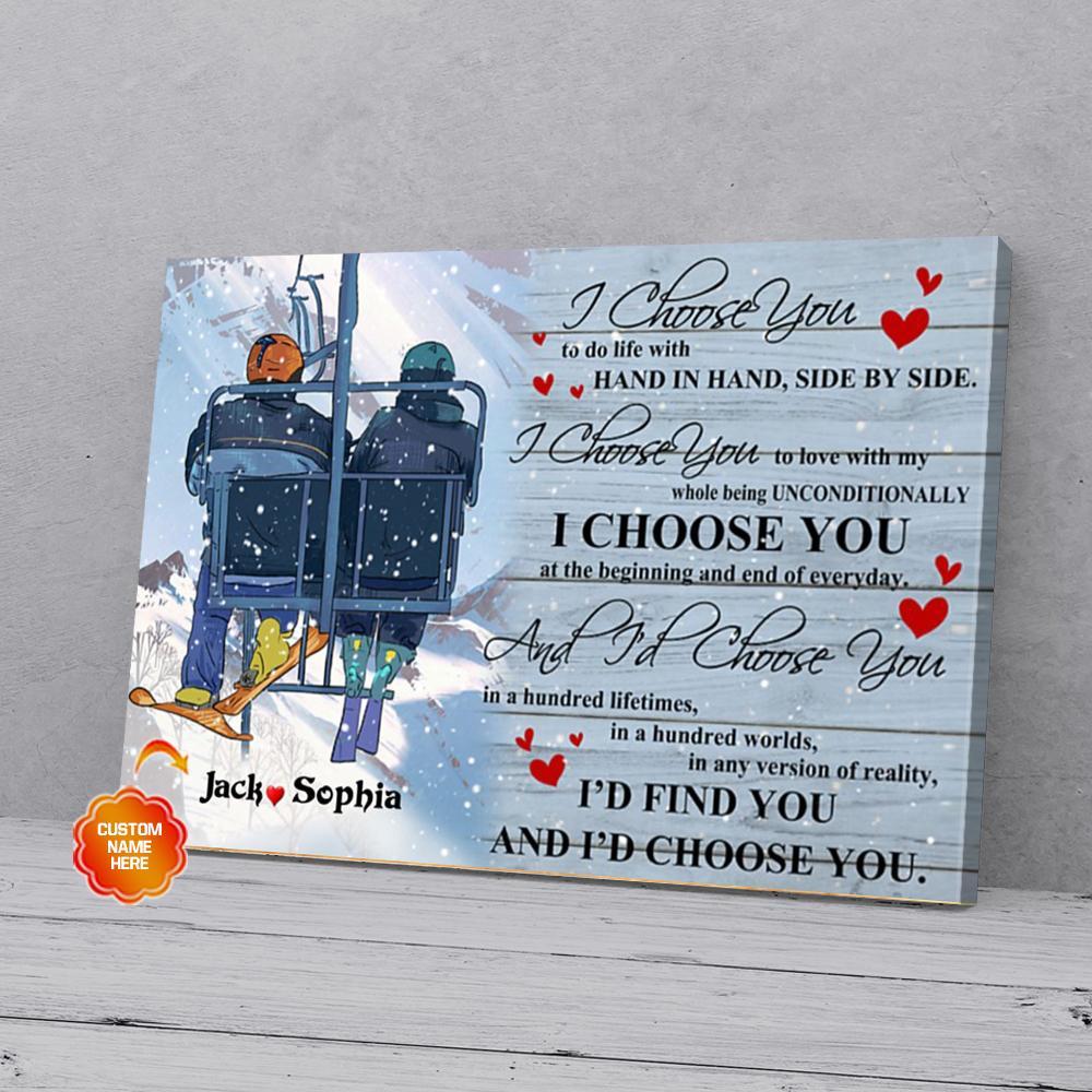 personalized gift for couple skiing canvas wall art i choose you 8915