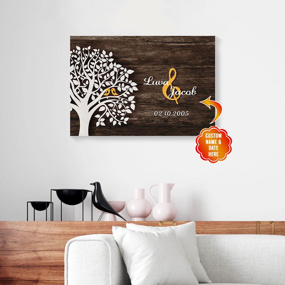 personalized gift for couple tree birds canvas wall art 1015