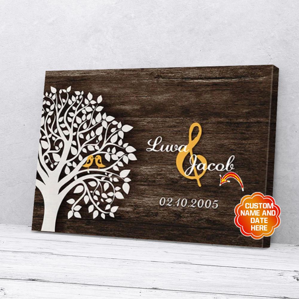 personalized gift for couple tree birds canvas wall art 7419