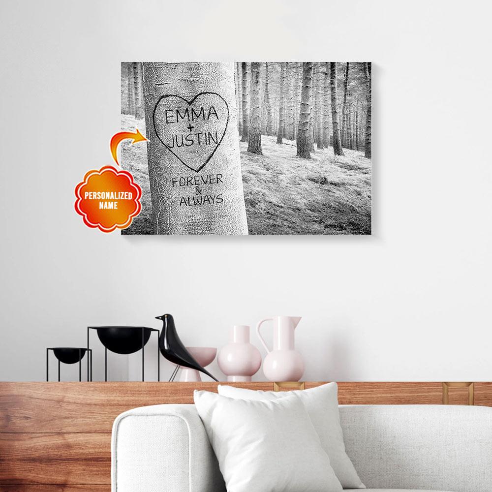 personalized gift for couple tree forest canvas wall art 7968