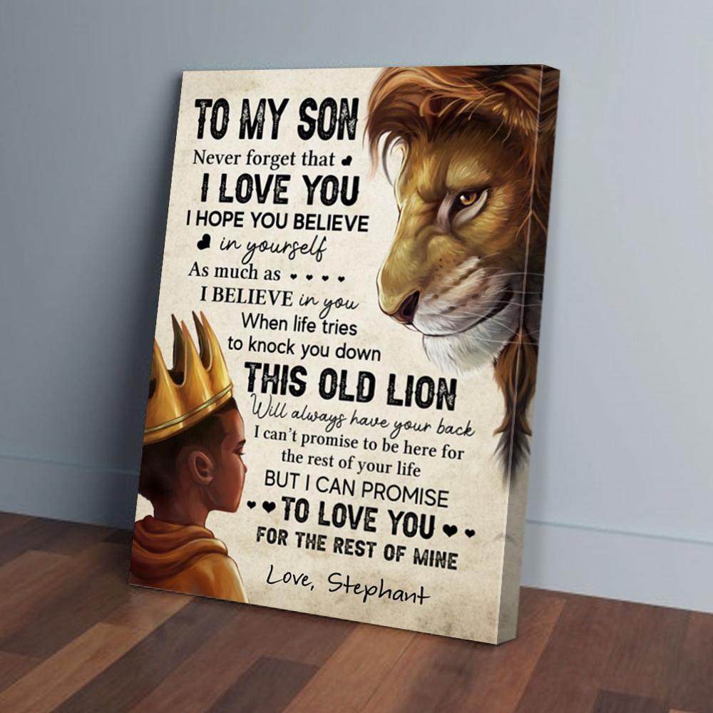 personalized gift for son form dad lion canvas wall art never forget that 5410