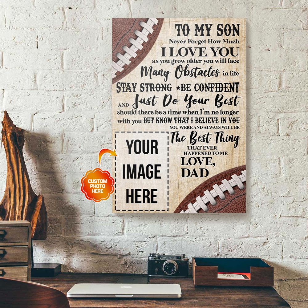 personalized gift for son from dad football canvas wall art never forget 3764