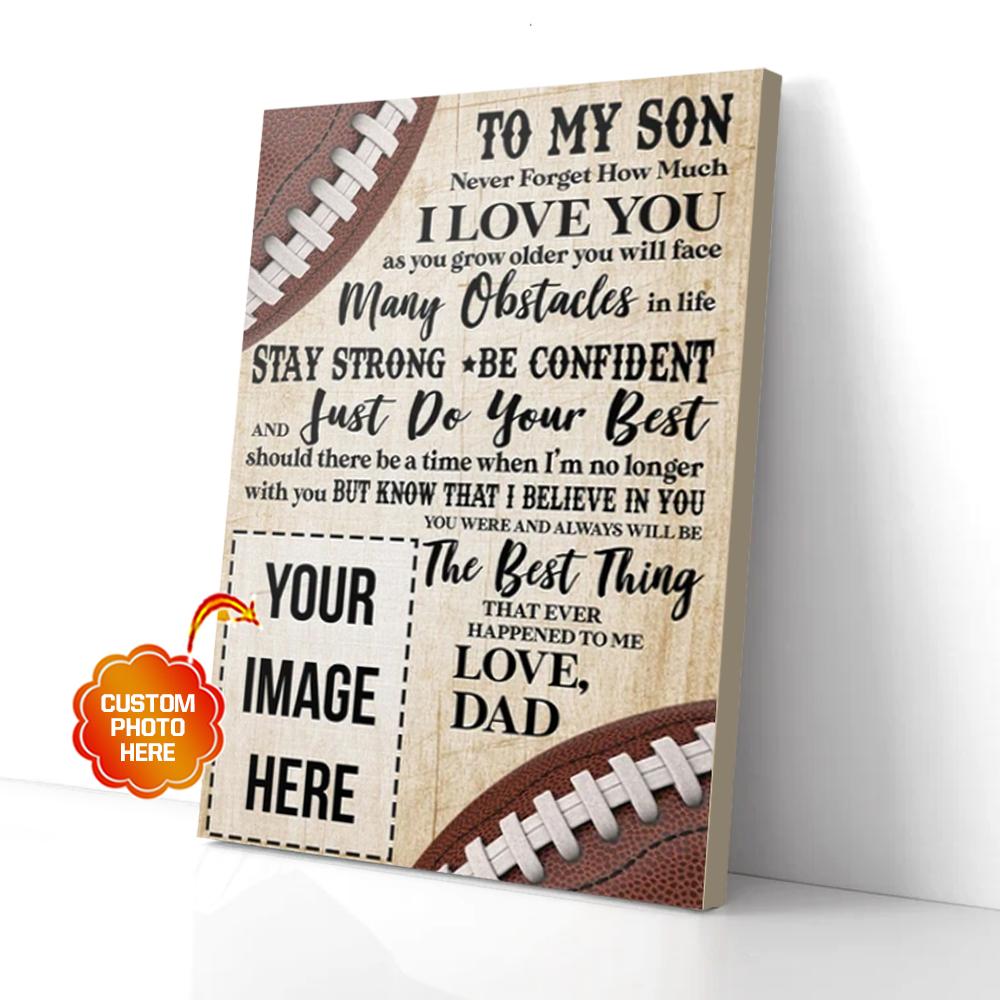 personalized gift for son from dad football canvas wall art never forget 8583
