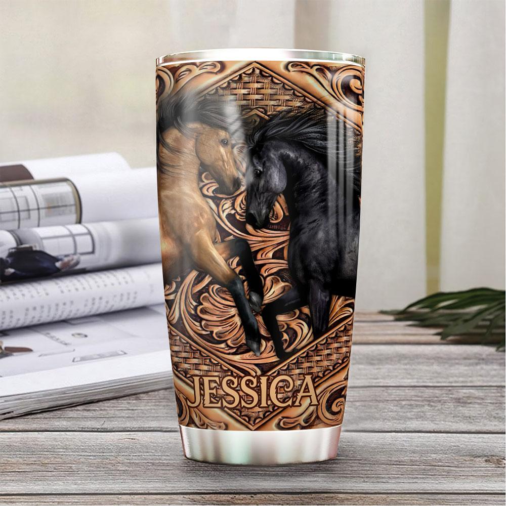 Personalized Horse Couple Leather Style Stainless Steel Tumbler personalized horse couple leather style stainless steel tumbler 1533