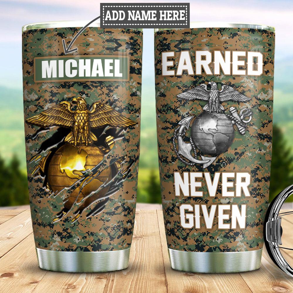 personalized marine corps earned stainless steel tumbler 2327