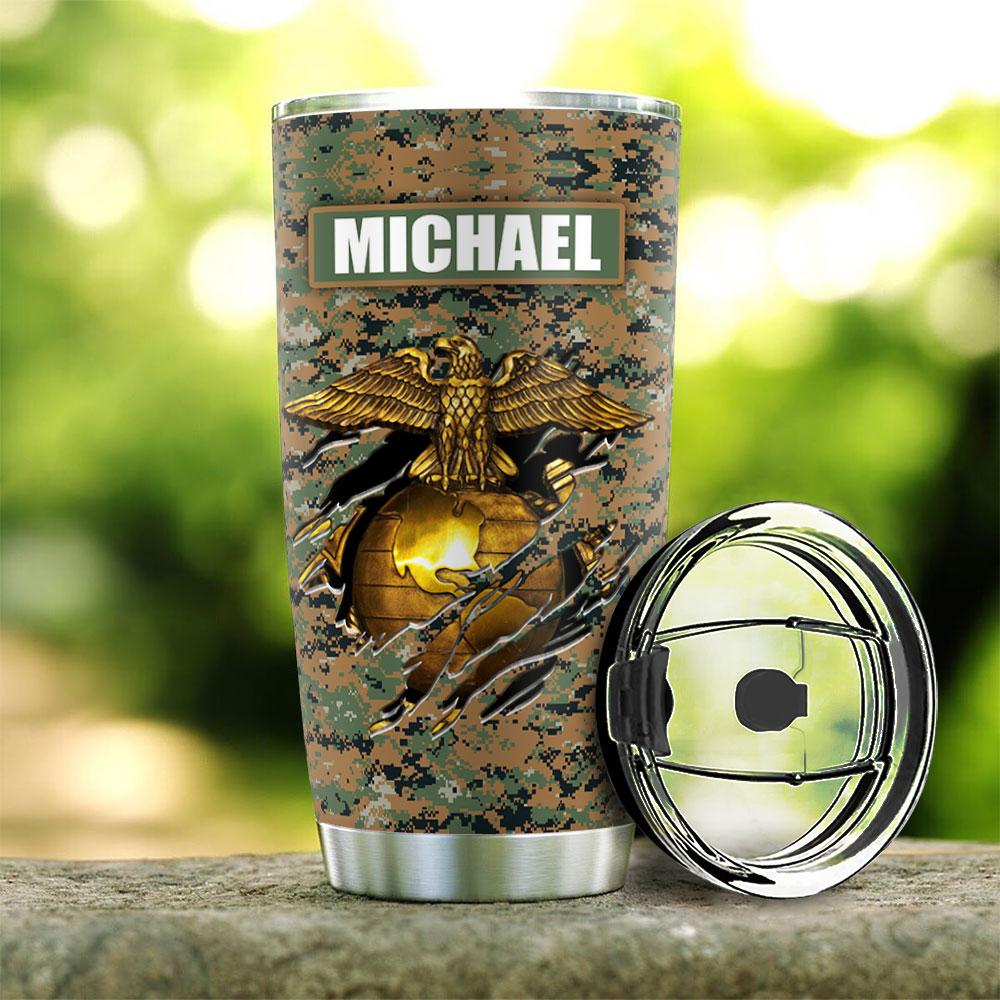 personalized marine corps earned stainless steel tumbler 8731