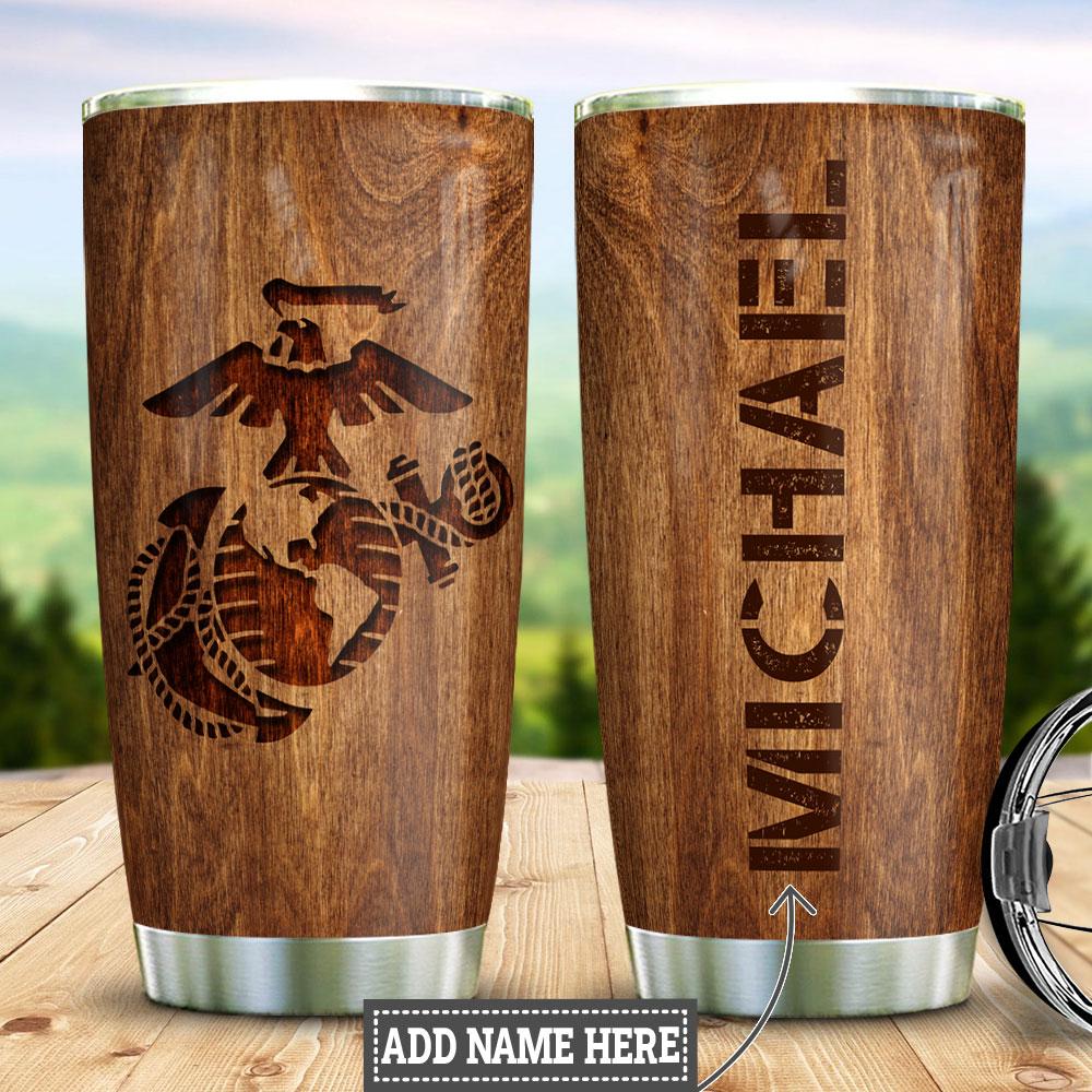 personalized marine corps wood style stainless steel tumbler 7712