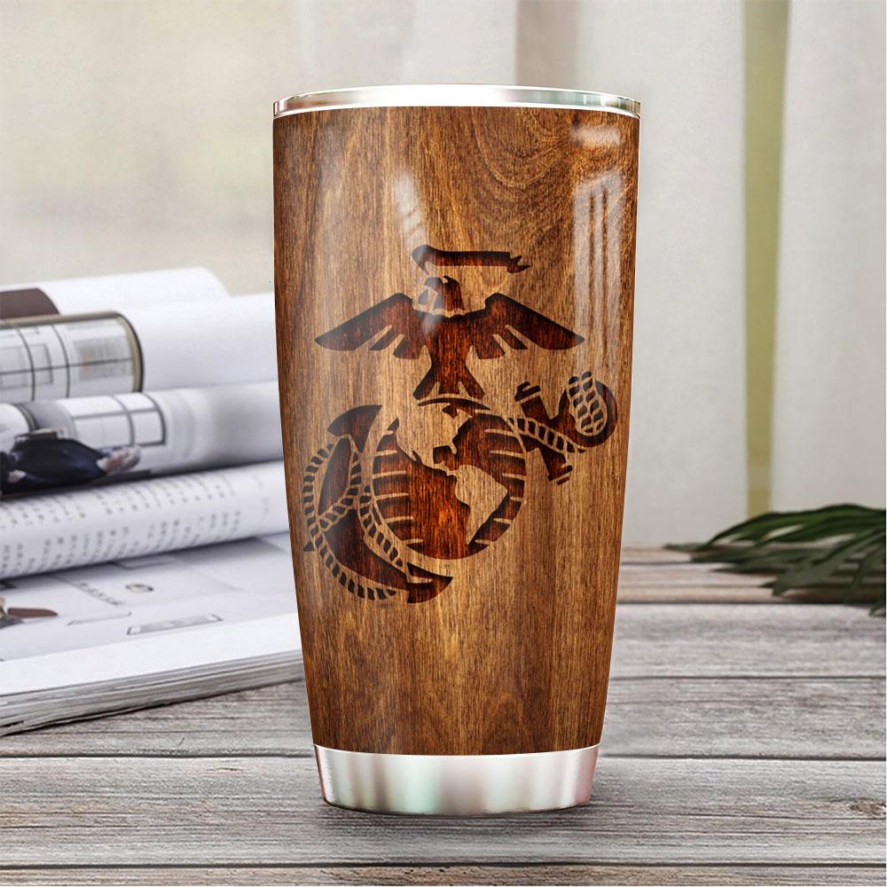 personalized marine corps wood style stainless steel tumbler 8005