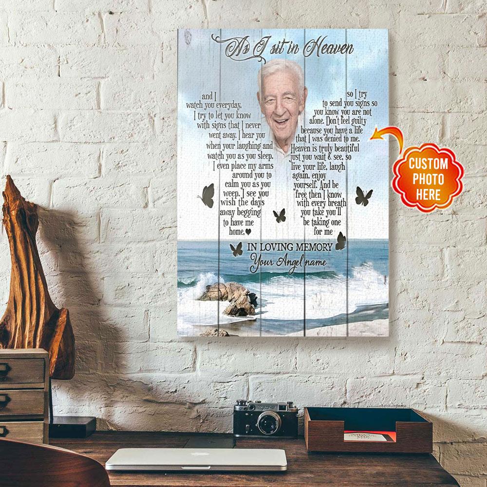 personalized memorial gift butterfly canvas wall art as i sit in heaven 2099