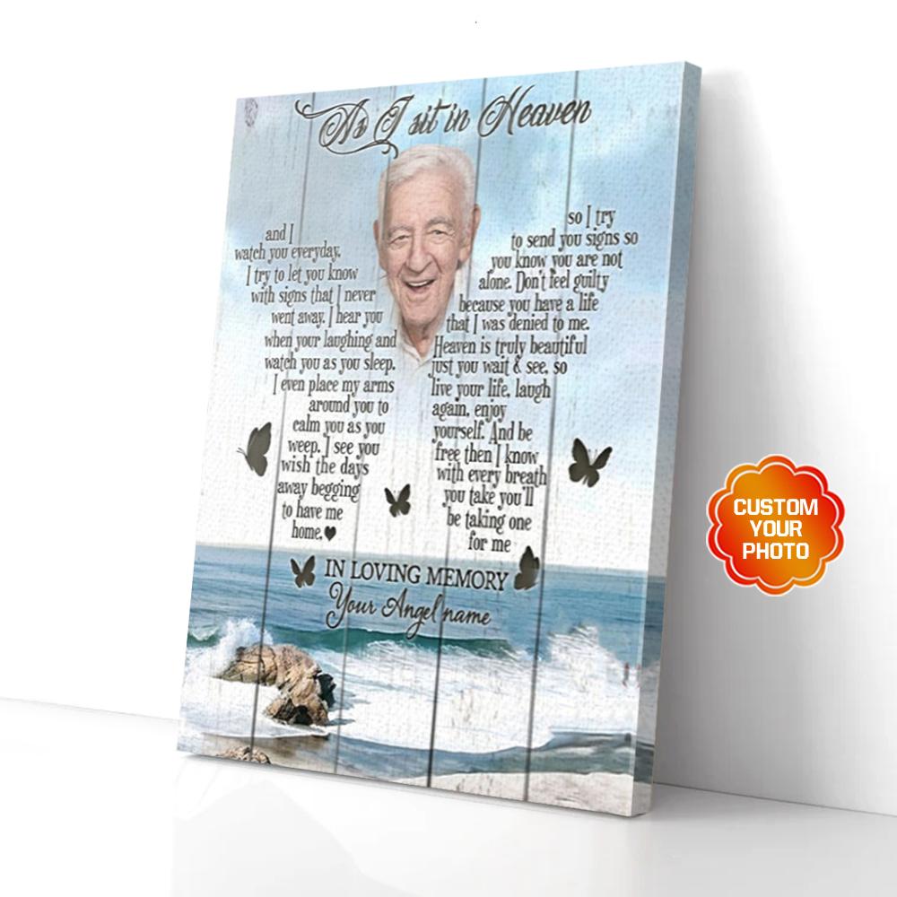 personalized memorial gift butterfly canvas wall art as i sit in heaven 6638