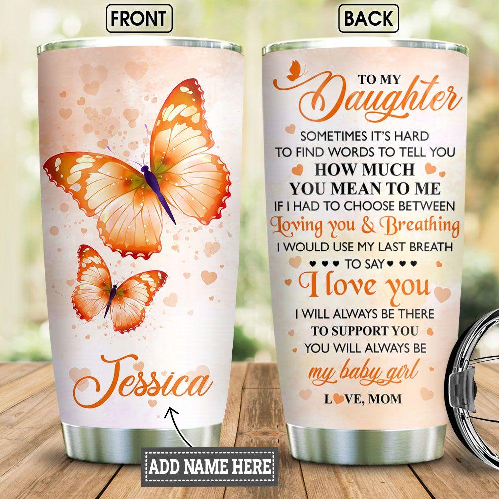 Personalized Orange Butterfly Mom To Daughter Stainless Steel Tumbler personalized orange butterfly mom to daughter stainless steel tumbler 3804