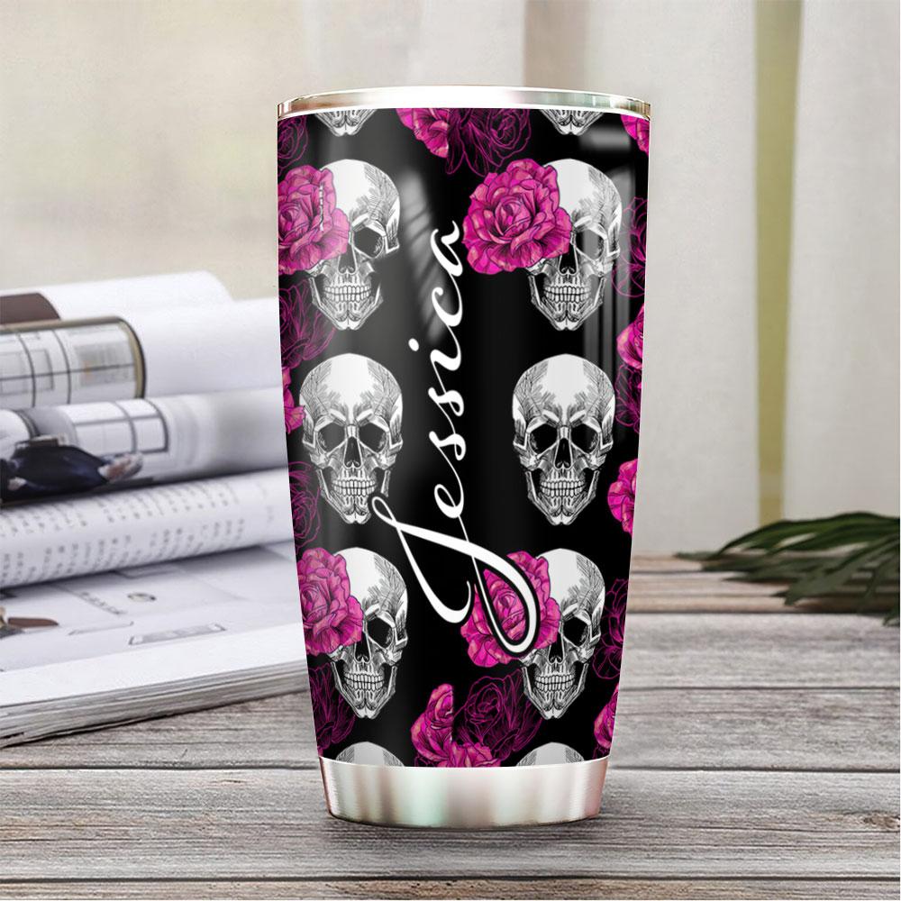 Personalized Rose Skull Stainless Steel Tumbler personalized rose skull stainless steel tumbler 5683