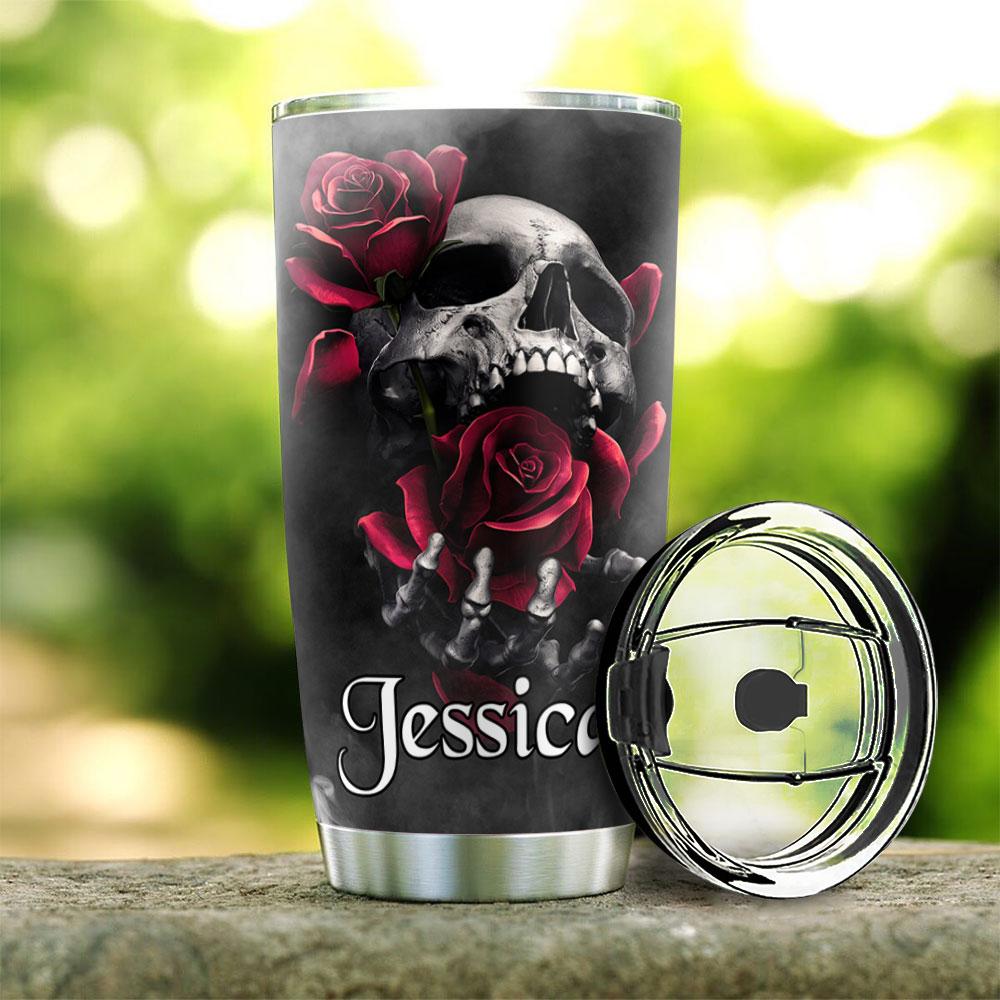 personalized rose skull stainless steel tumbler 7035