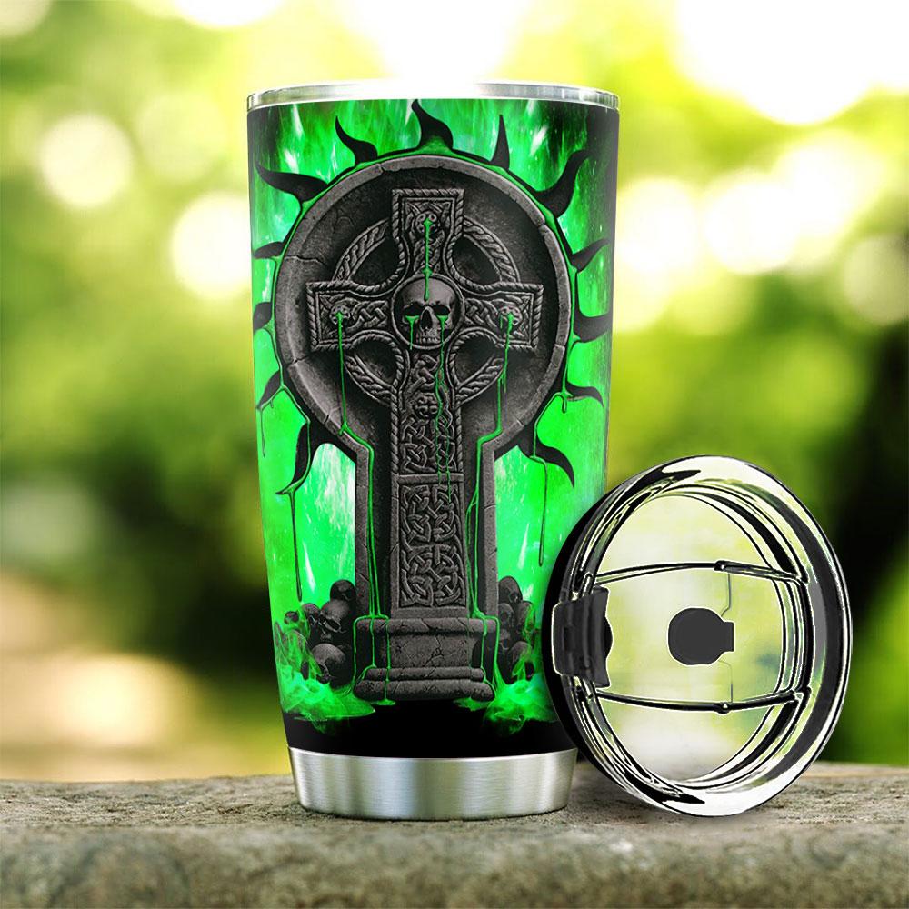 Personalized Skull Green Fire Metal Style Stainless Steel Tumbler personalized skull green fire metal style stainless steel tumbler 2626