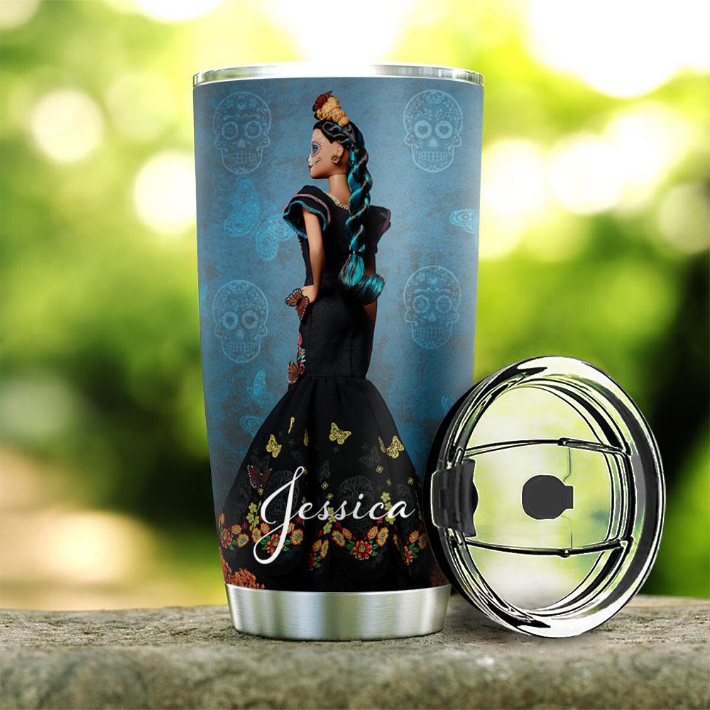 personalized sugar skull woman doll stainless steel tumbler 5676