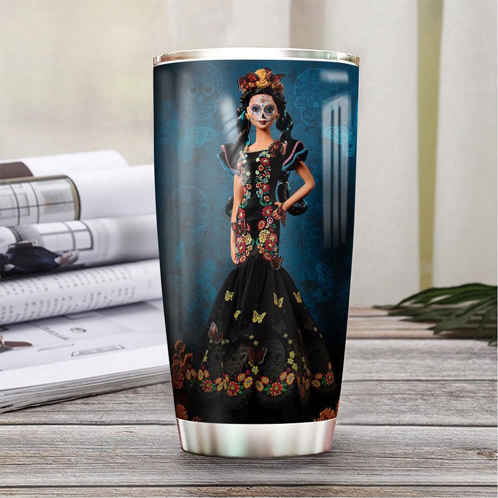 personalized sugar skull woman doll stainless steel tumbler 7312