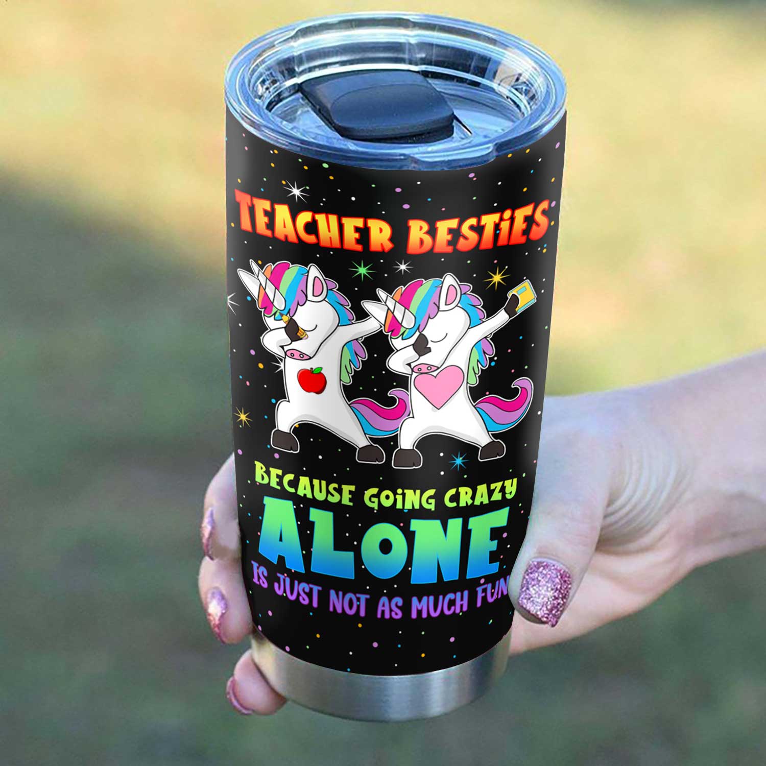 personalized teacher besties unicorn stainless steel tumbler 2929